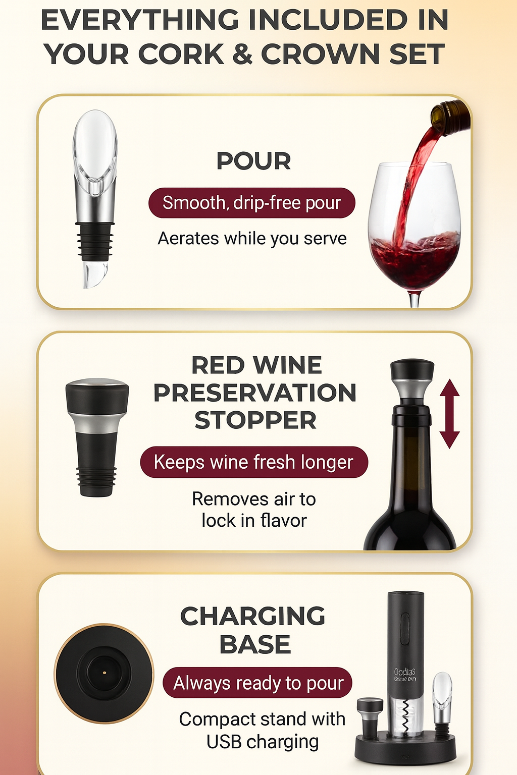 Cork & Crown 3-in-1 Electric Wine Set