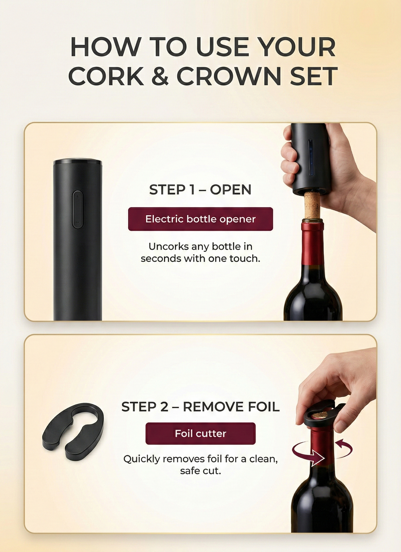 Cork & Crown 3-in-1 Electric Wine Set